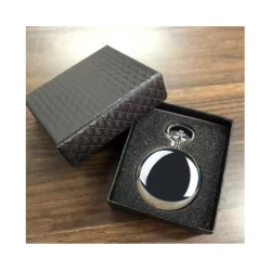 Quarz-Taschenuhr silberfarben mit Kette und Clip mit Box