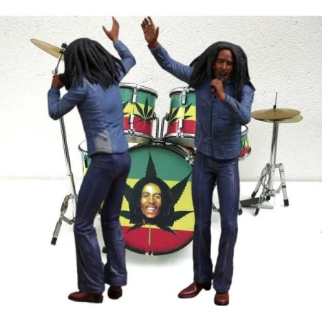 BOB MARLEY  miniatuur drumstel met beeldje  (18 cm)