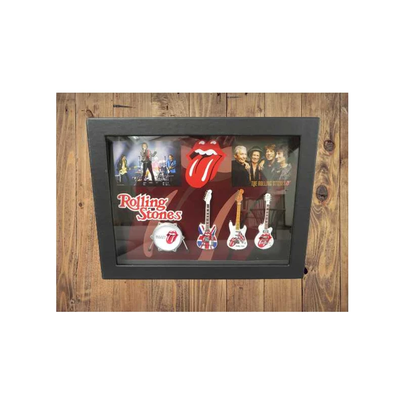 Blackbox MAX wandbord in 3D vorm THE ROLLING STONES met miniatuur gitaren in lijst met glas