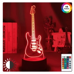 Miniatur-ROCK-LED-Gitarre Fender Stratocaster 3D-Lampe (16 Farben) mit Fernbedienung