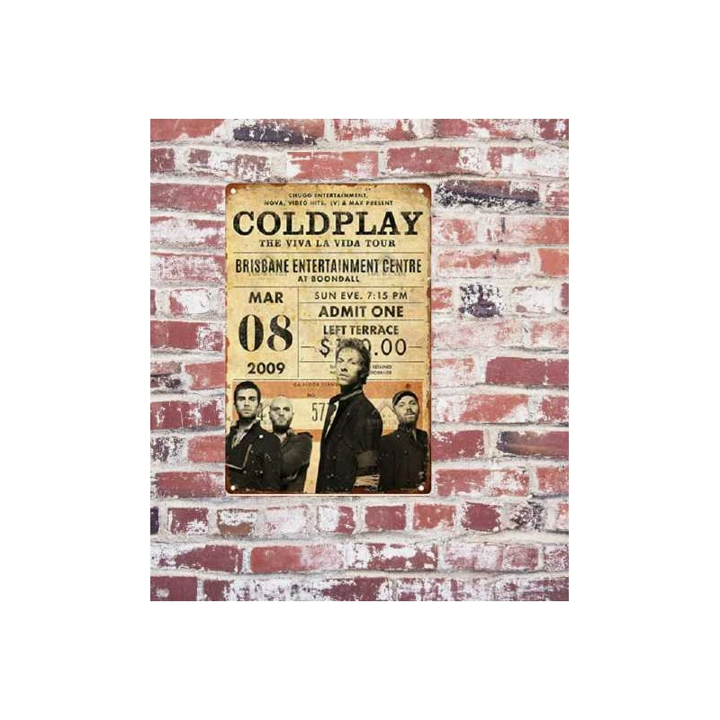 Wandbord  COLDPLAY 'The viva la vida tour' Vintage Retro - Mancave - Wand Decoratie - Reclame Bord - Metalen bord