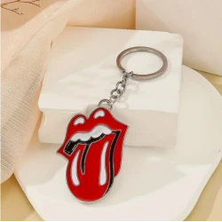 The Rolling Stones Tongue and Lips Metalldruckguss-Relief-Logo-Schlüsselanhänger Silber/Rot