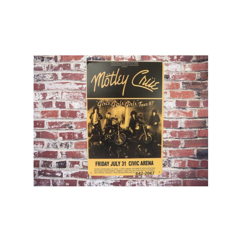 Wandschild MÖTLEY CRÜE „Girls, Girls, Girls Tour“ Vintage Retro – Mancave – Wanddekoration – Werbeschild – Metallschild